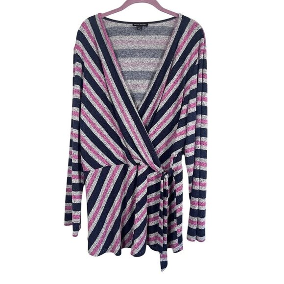 Lane Bryant Top Women 22 Pink Striped Wrap Western Retro Office Neutral Classic - Picture 1 of 11